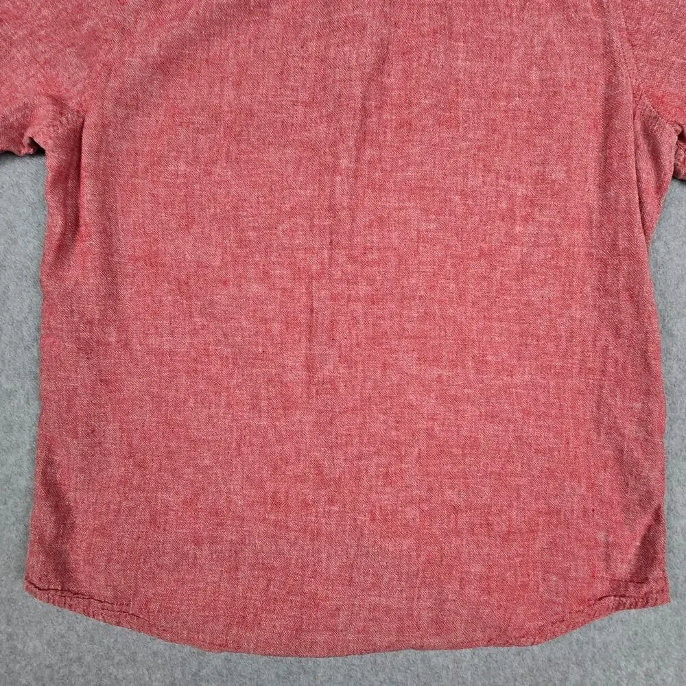 American Rag Cie Mens Medium Red Linen Blend Short Sleeve Button Down Shirt - Picture 7 of 12